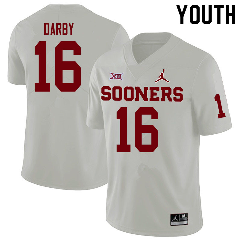 Youth #16 Brian Darby Oklahoma Sooners College Football Jerseys Sale-White - Click Image to Close